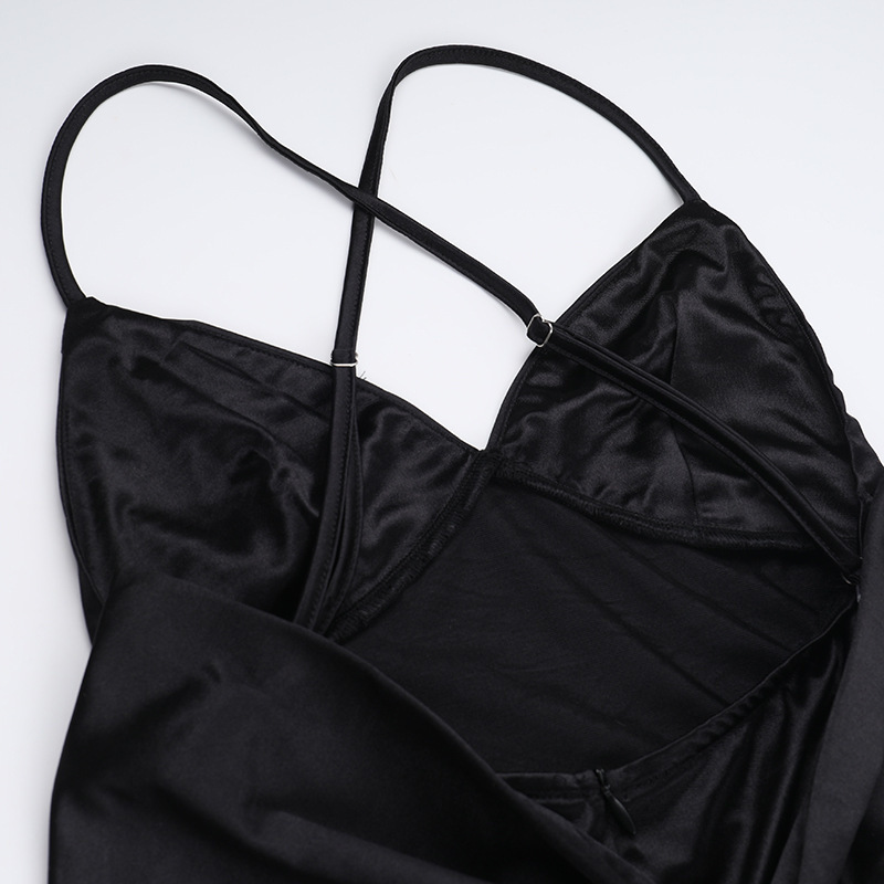 Ootddress Bow Backless Sexy Maxi Dress For Women Satin Spaghetti Strap V Neck Sleeveless Sexy Club Party Long Dress Elegant