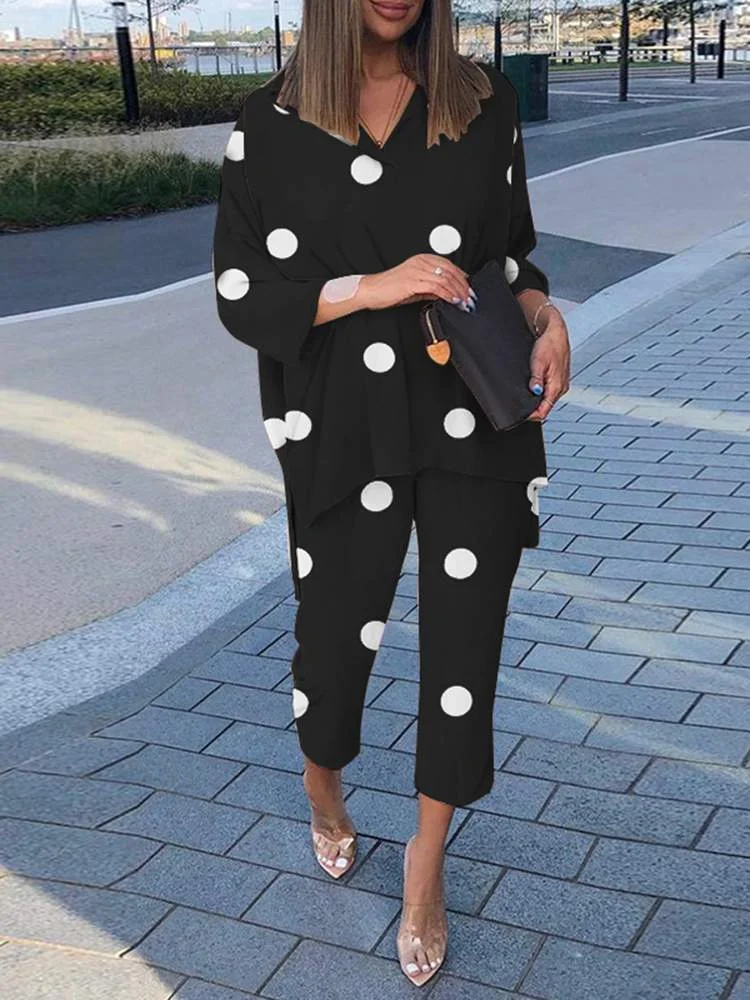 Two Piece Sets ZANZEA Fashion Polka Dot Printed Pant Sets Women Summer Matching Sets Casual Urban Tracksuits Trouser Suits 2PCS