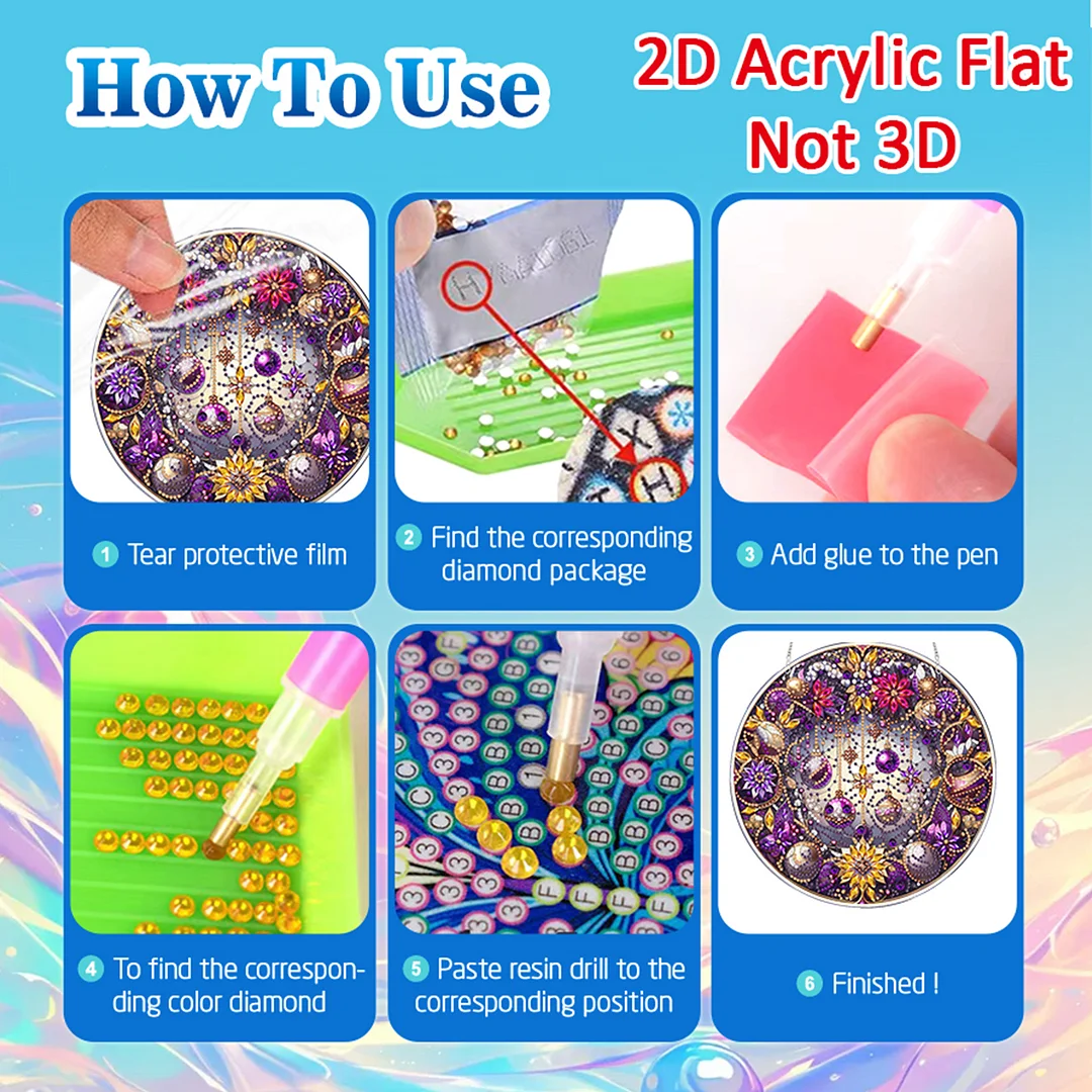 Jewelry 2D Flat DIY Acrylic Diamond Painting Pendants Crafts for Home Wall Decor