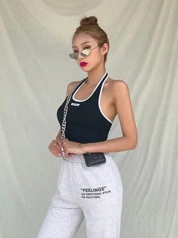 pornhint Pornhint Nibber summer bodycon sleeveless halter cotton simple tees top 2023 woman Basic leisure streetweat t-shirt top black/navy blue