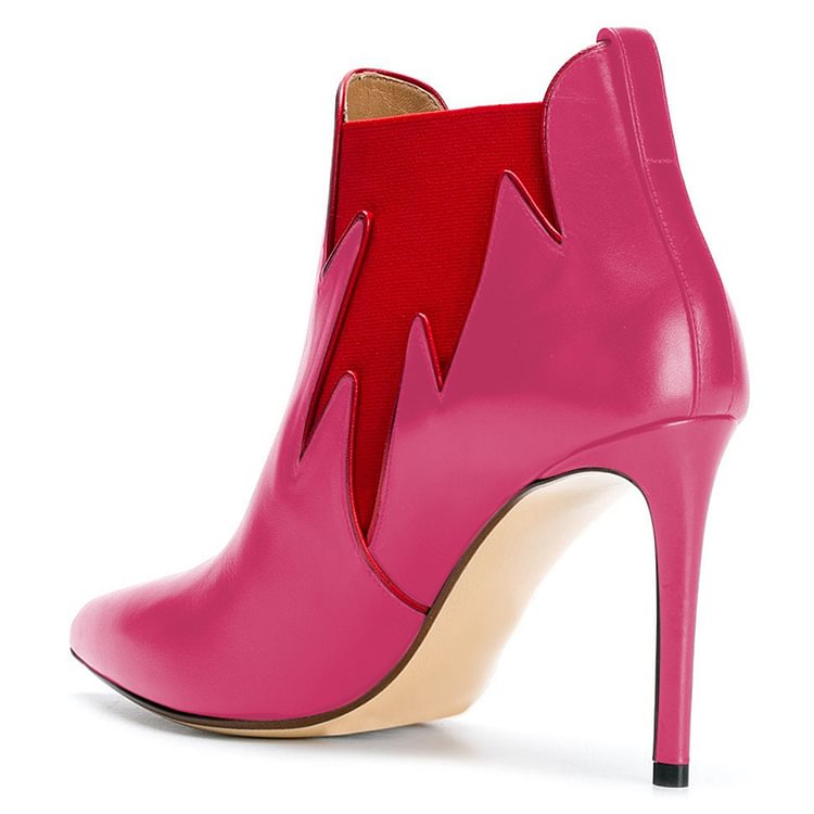 Pink and Red Chelsea Boots Stiletto Heel Fashion Ankle Boots |FSJ Shoes