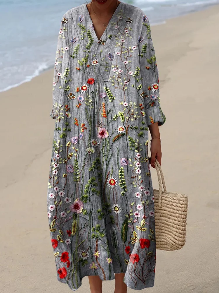 Women's Vintage Lovely Floral Art Print Cotton Dress