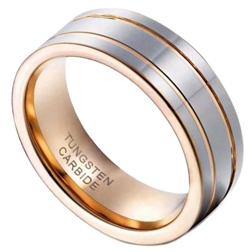 8MM Rose Gold Double Thin Groove Tungsten Carbide Rings Men Wedding