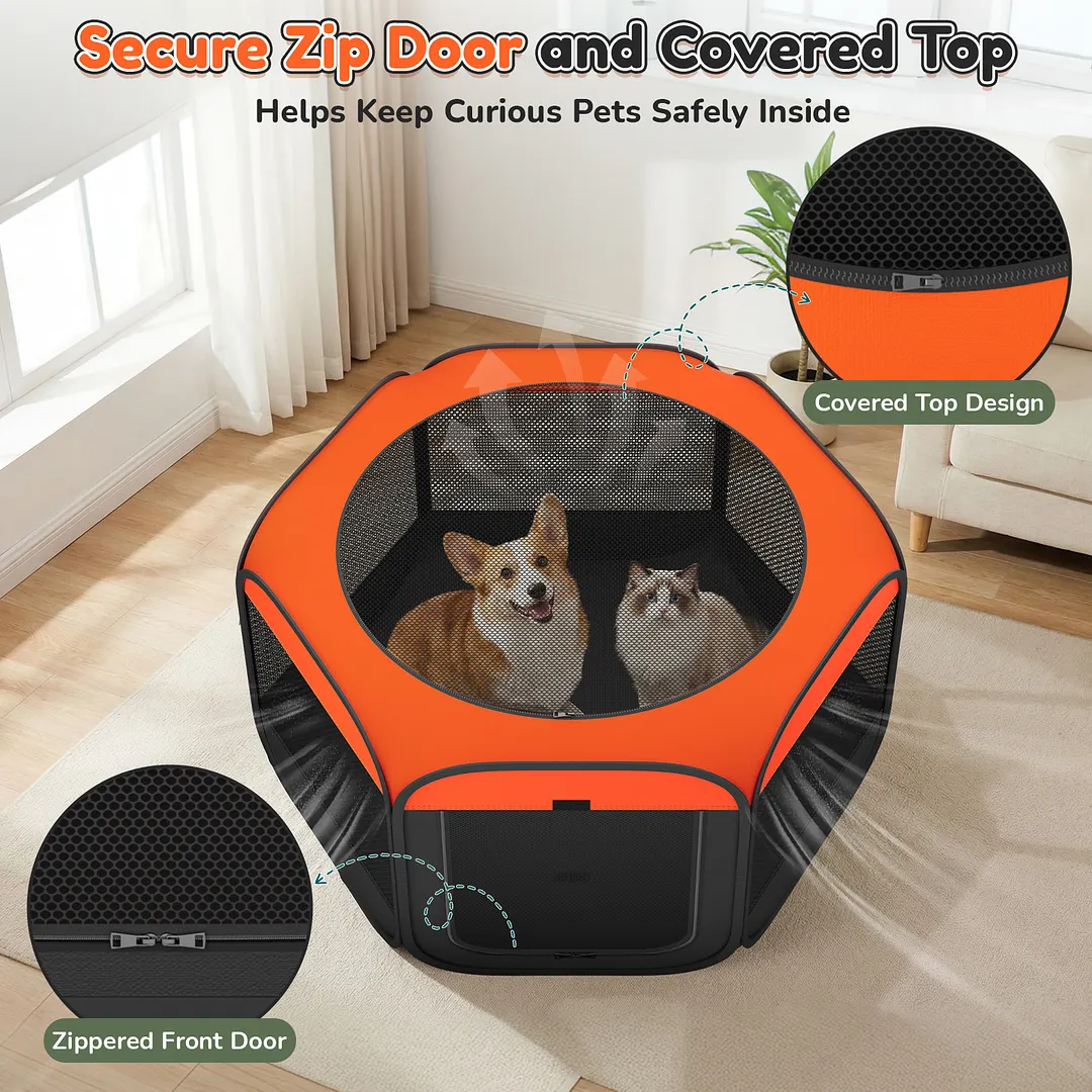Dog Playpen, Hexagonal Foldable Pet Enclosure for Indoor and Outdoor Use