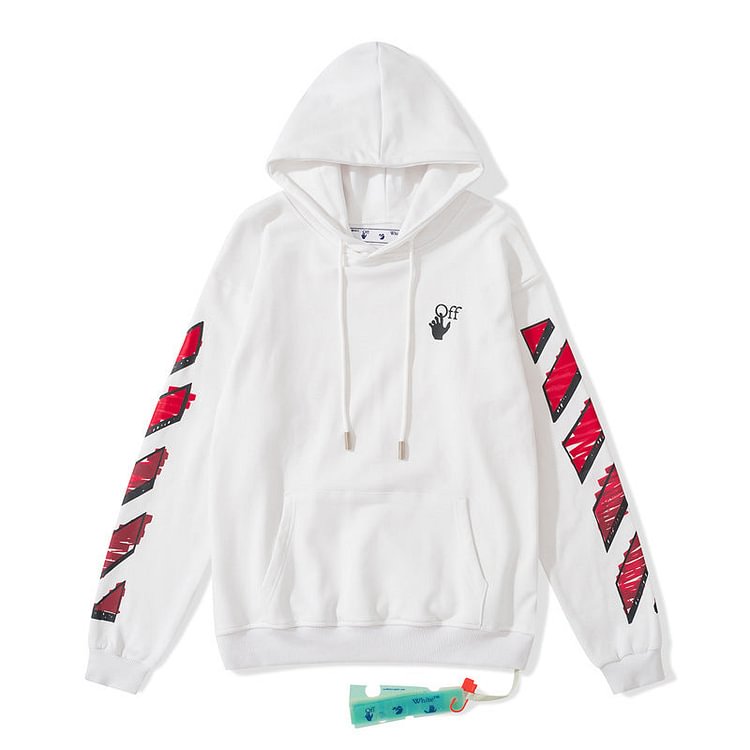 Off White Hoodie Autumn Winter Red Gradient Arrow Pattern Hooded Sweater for Men and Women