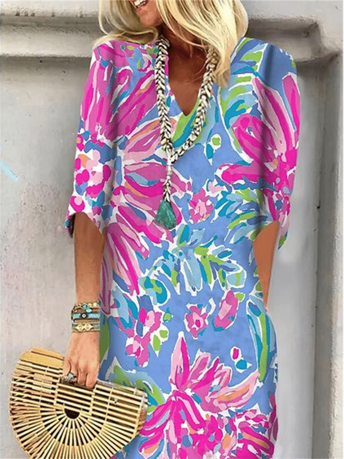 Women's Resort Style Graffiti Print Loose Patchwork Dress