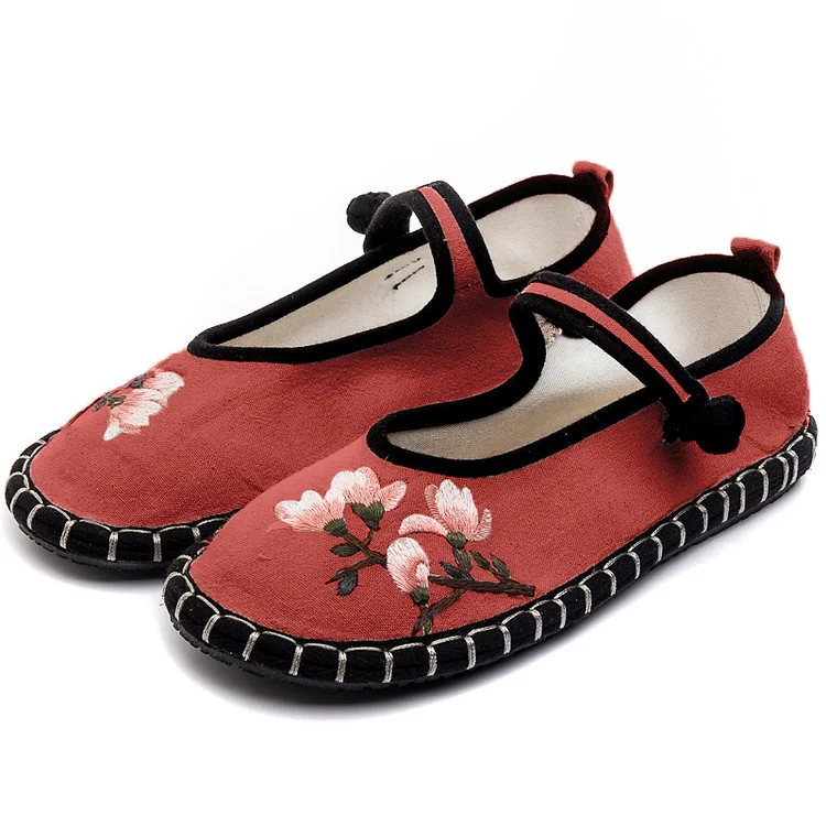 Vintage Embroidery Floral Canvas Casual Flats Shoes - Modakawa Modakawa