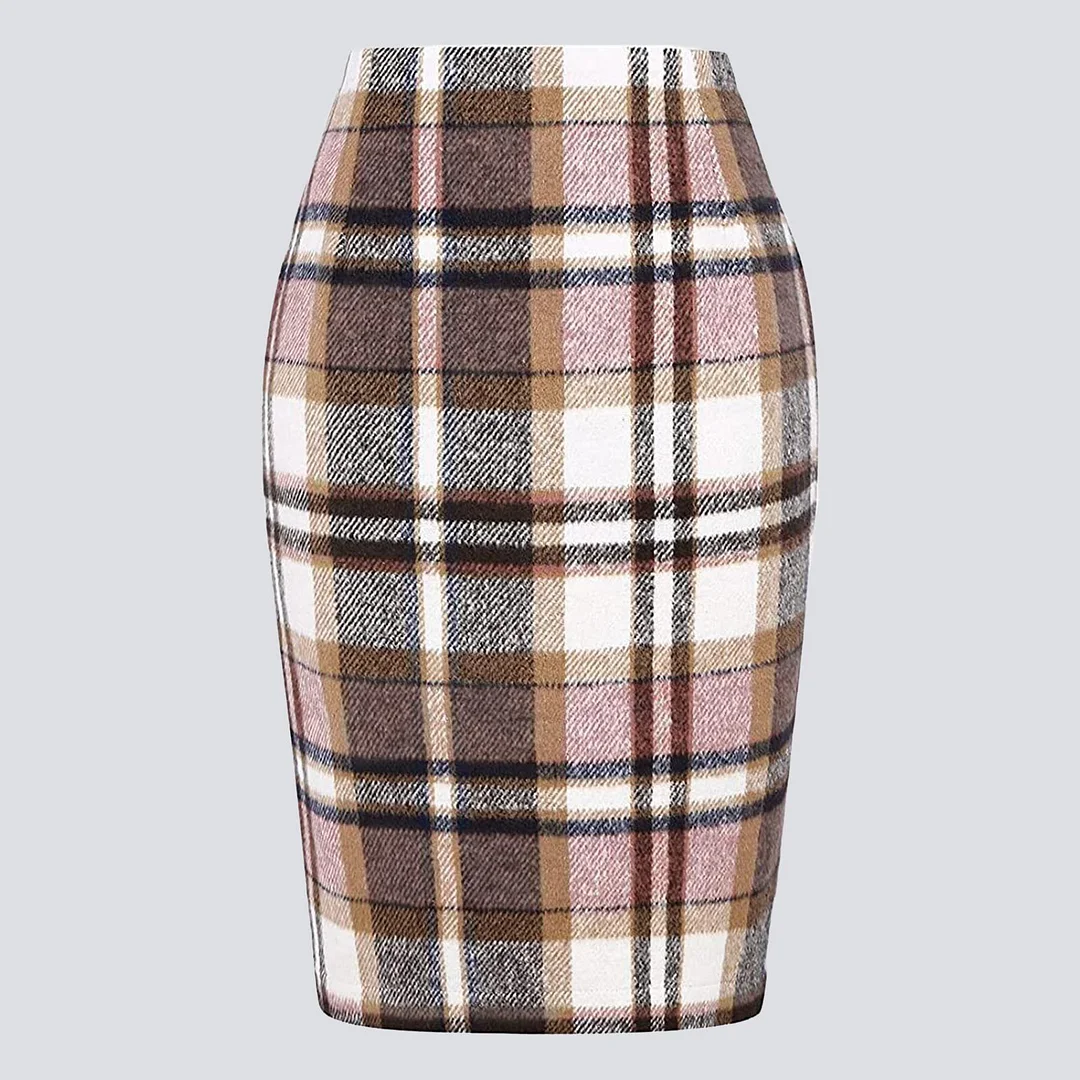 Women Wool Skirts Winter 2023 New Thicken Woolen Plaid Elegant A Line Chic Skirt High Waist Female Skirts Midi Skirt faldas saia