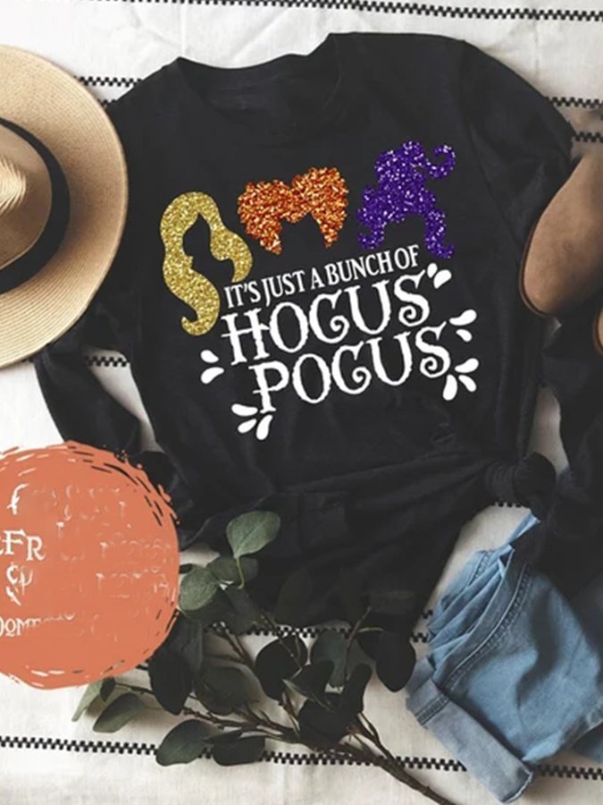 Halloween Letters Print Long Sleeve Casual T-Shirt