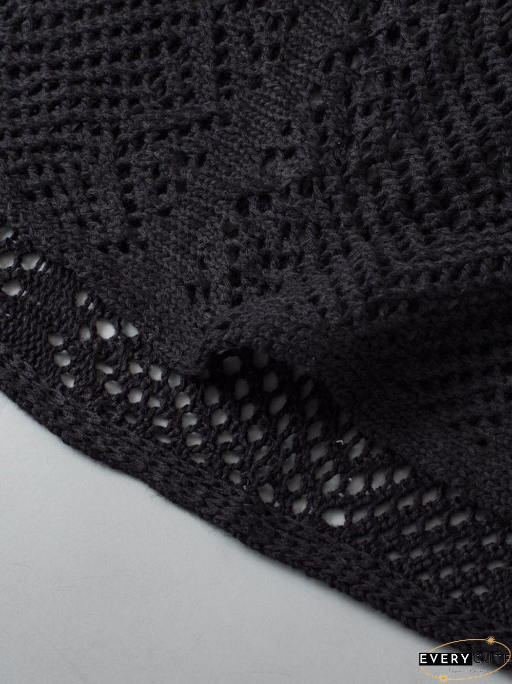 Pointelle Knit Black Scallop Trim Short Sleeve Top