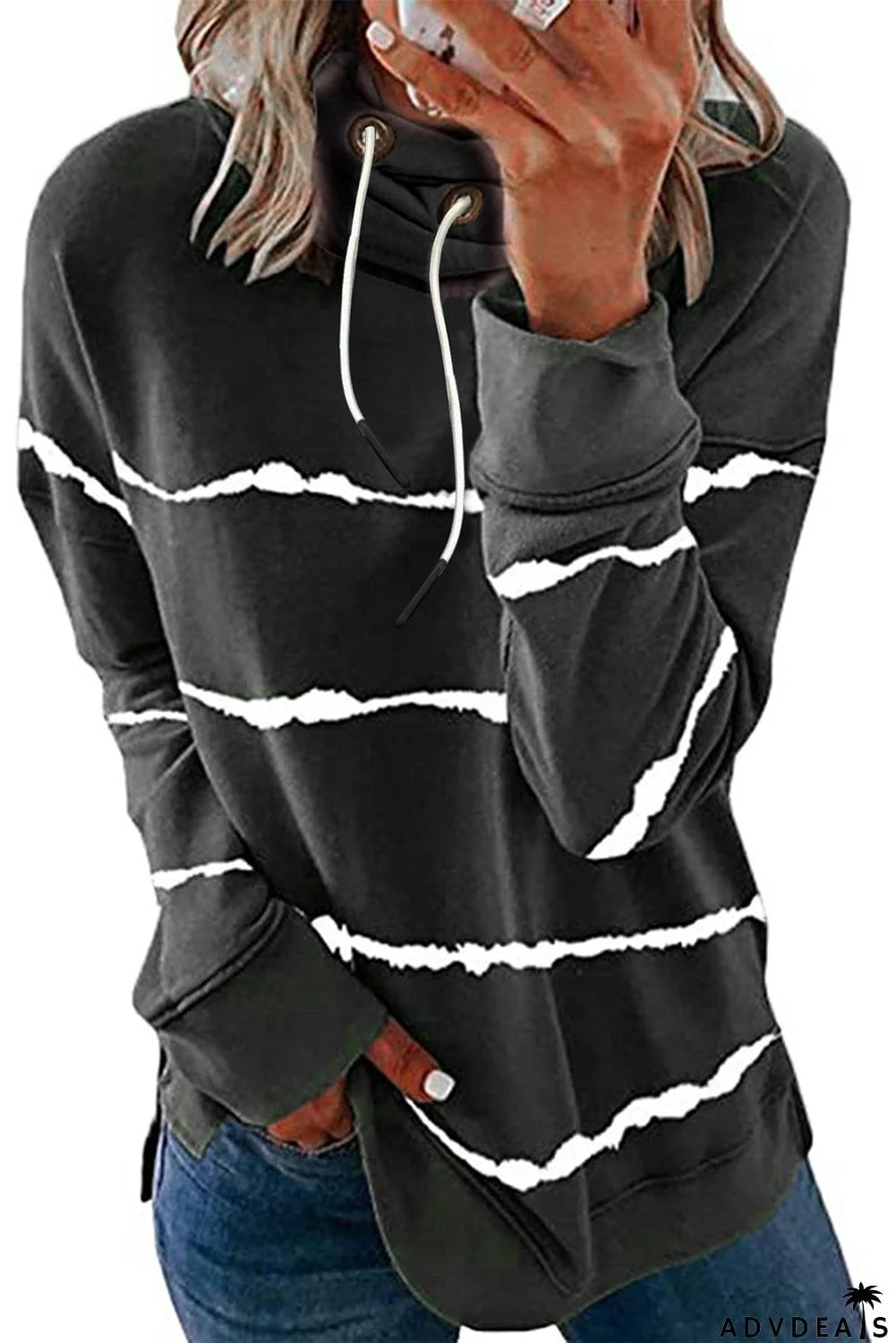Stripe Tie Dye Cowl Neck Hoodie