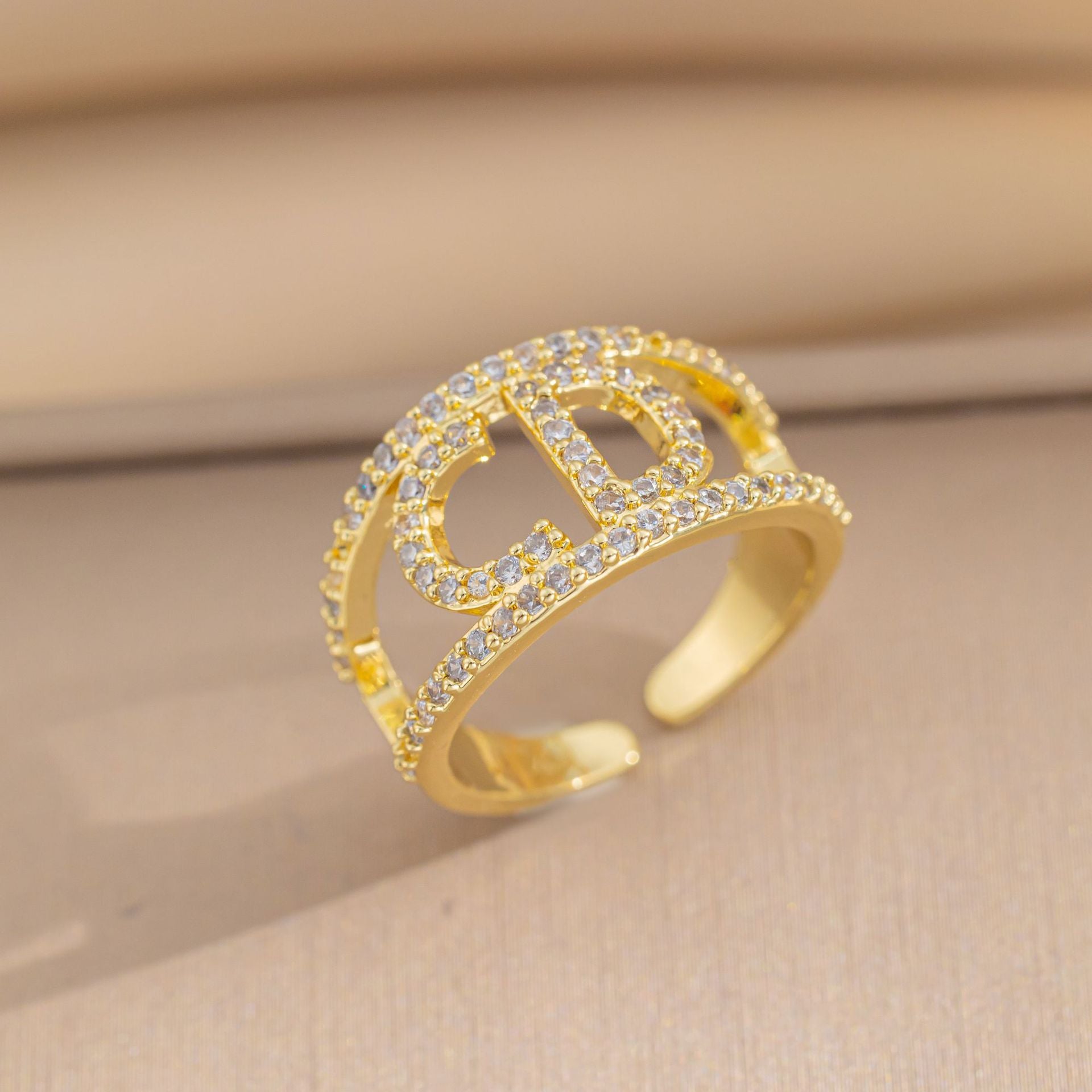 French Style Full Diamond Ring For Women Fashionable Open And Adjustable Super Flash Diamond Ring Simple And Trendy