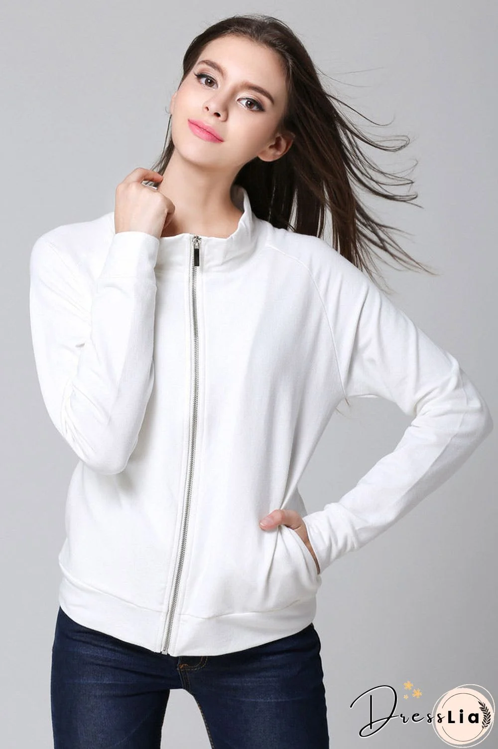 Heart Print Zip Up Sweatshirt