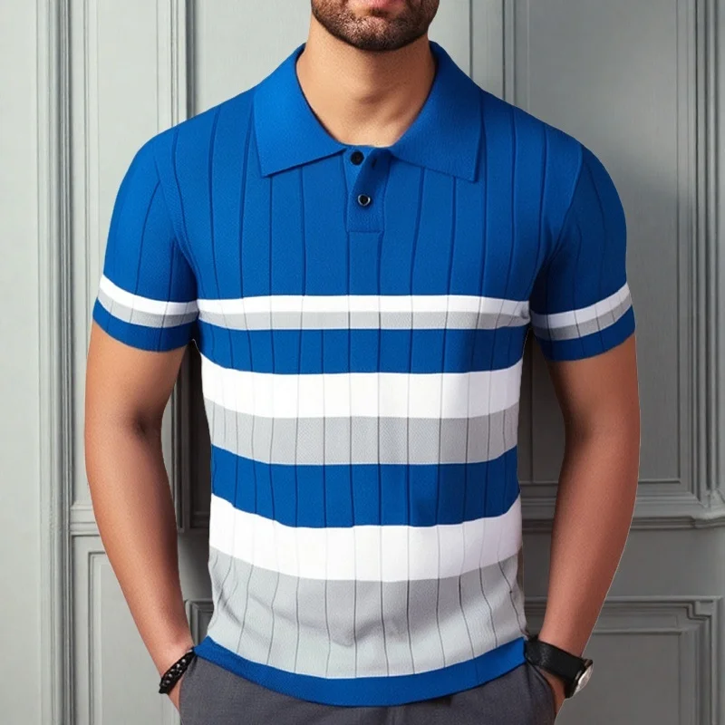 Uveng Uveng Men's New Summer Short Sleeve Knitted Striped Business Polo Shirts Men's SY0152
