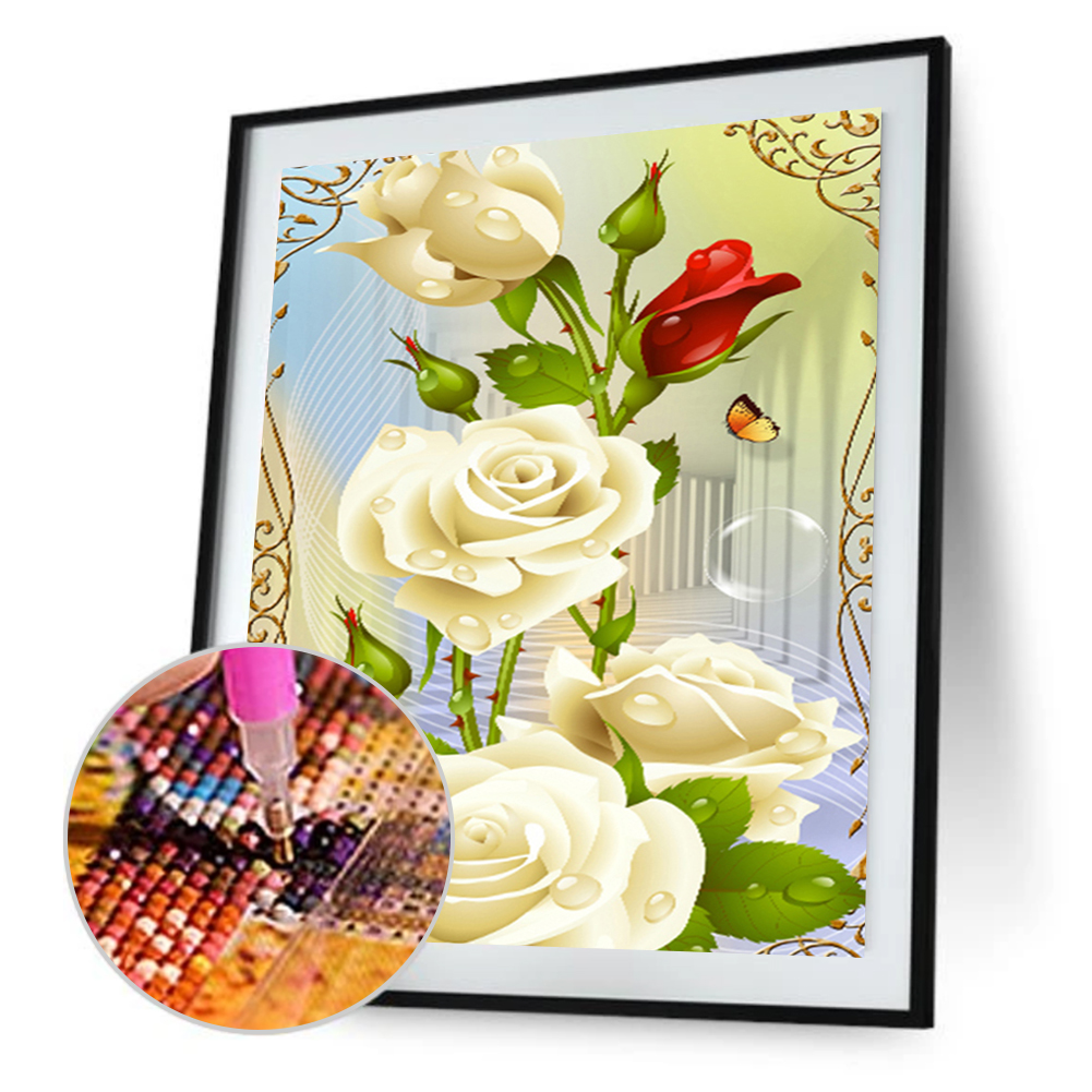 

30*55CM - Special Shaped Diamond Painting - White Rose, 501 Original