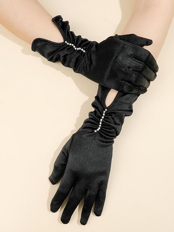 Elegant Party Gloves Gathered Rhinestone Gloves