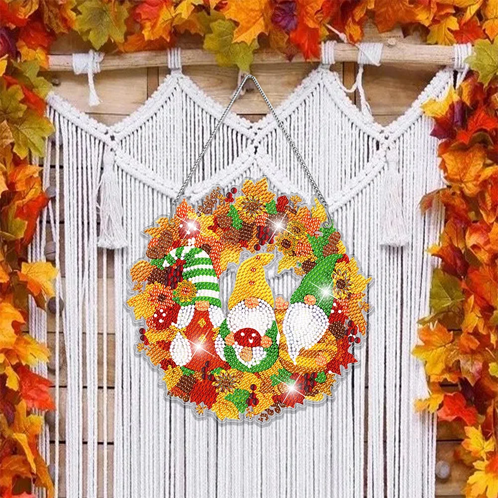 DIY Fall Gnome Single Side Special Shaped Diamond Painting Wall Decor Wreath Crystal Painting Wreath