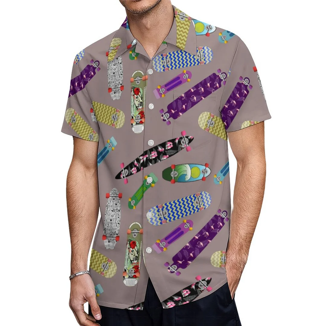 Short Sleeve Colorful Skateboard Hawaiian Shirt Mens Button Down Plus Size Tropical Hawaii Beach Shirts