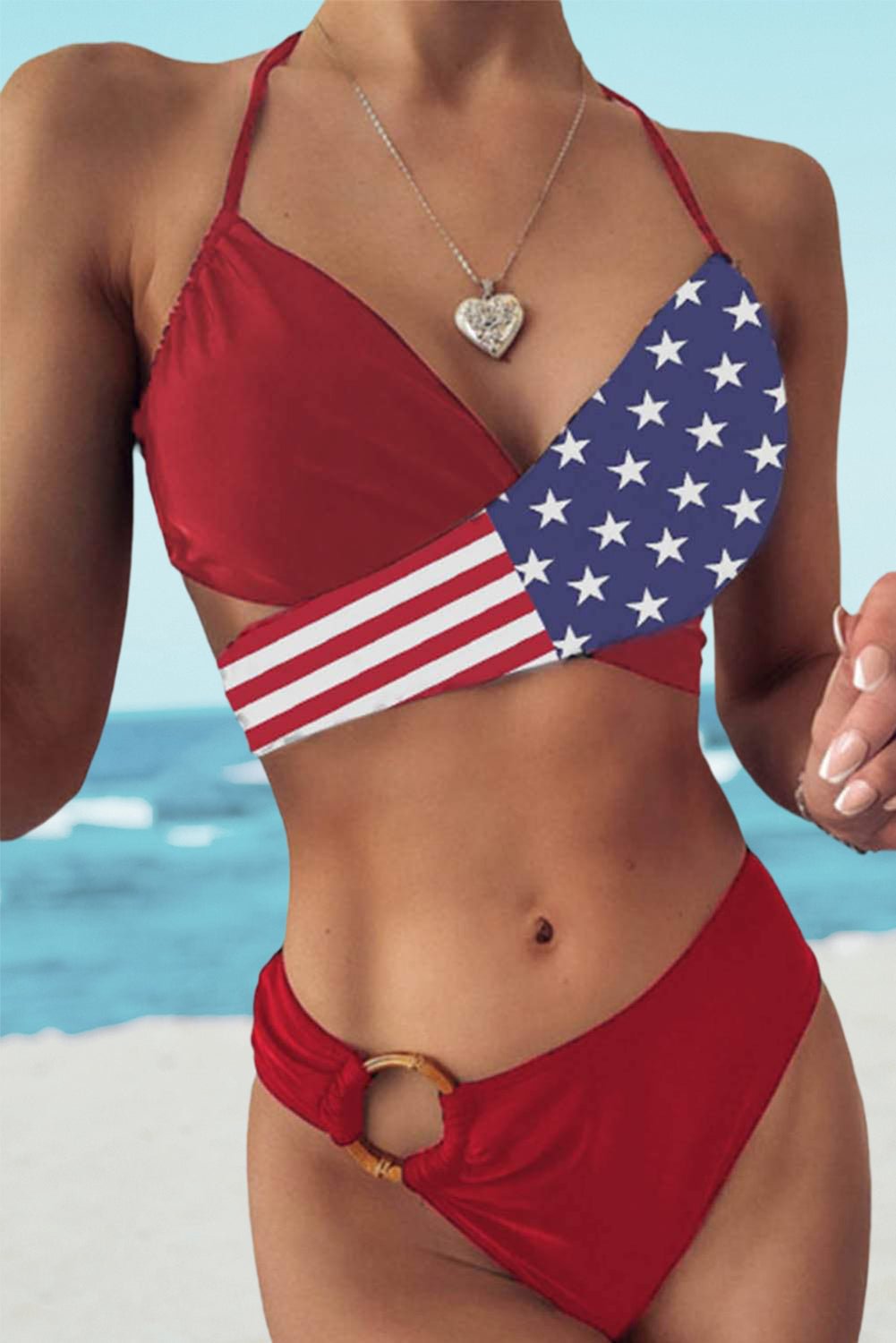 American Flag Twisted Bikini Set