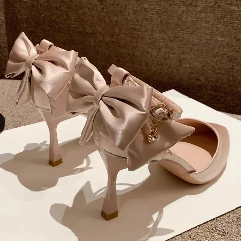 Breakj Breakj Head Button Single Shoes Wedding Shoes Female White Silk And Satin Bridal Shoes With Wedding Tips And Bridesmaid High Heels