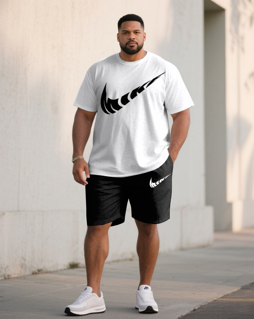 Men's Plus Size Casual Sports Chest Large Logo Printed Short-sleeved T-shirt Shorts Suit