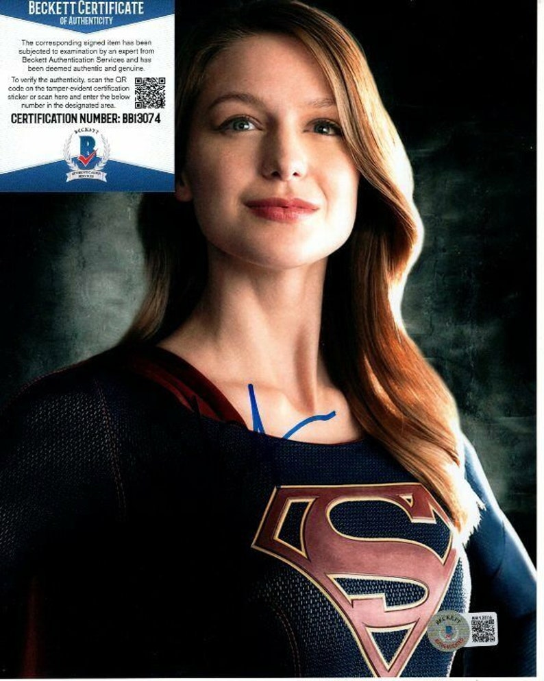 Melissa benoist signed supergirl kara danvers 8x10 Photo Poster painting beckett bas