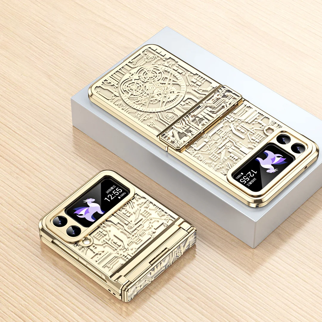 Luxury Electroplated Transparent Mechanical Gear Phone Case With Hinge For Galaxy Z Flip3/Z Flip4/Z Flip5