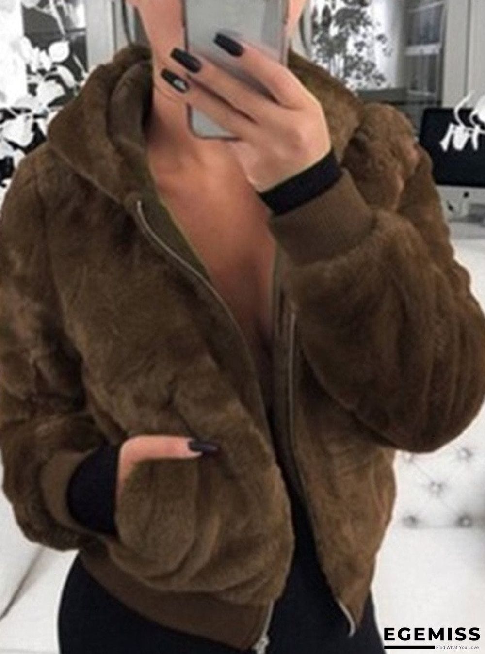 Casual Hooded Faux Fur Plush Jacket | EGEMISS