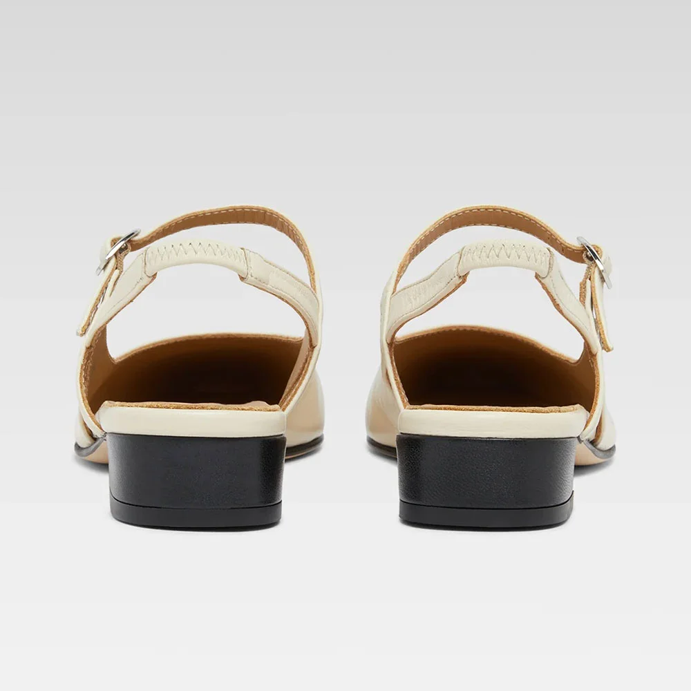 Women's Black & Beige Mary Jane Slingback Flat Closed Toe Shoes