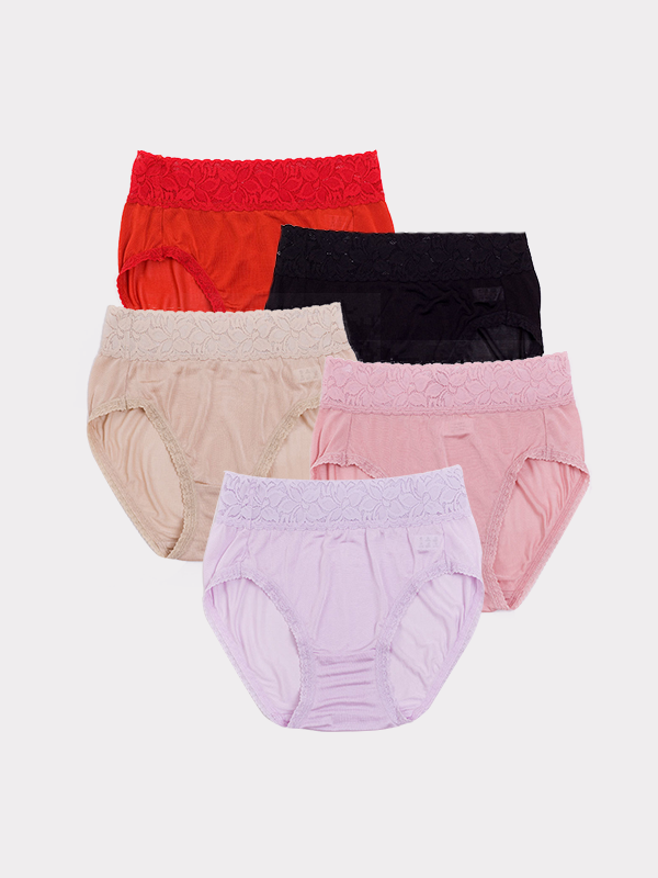 Floral Trim Silk Panties 5-Pack