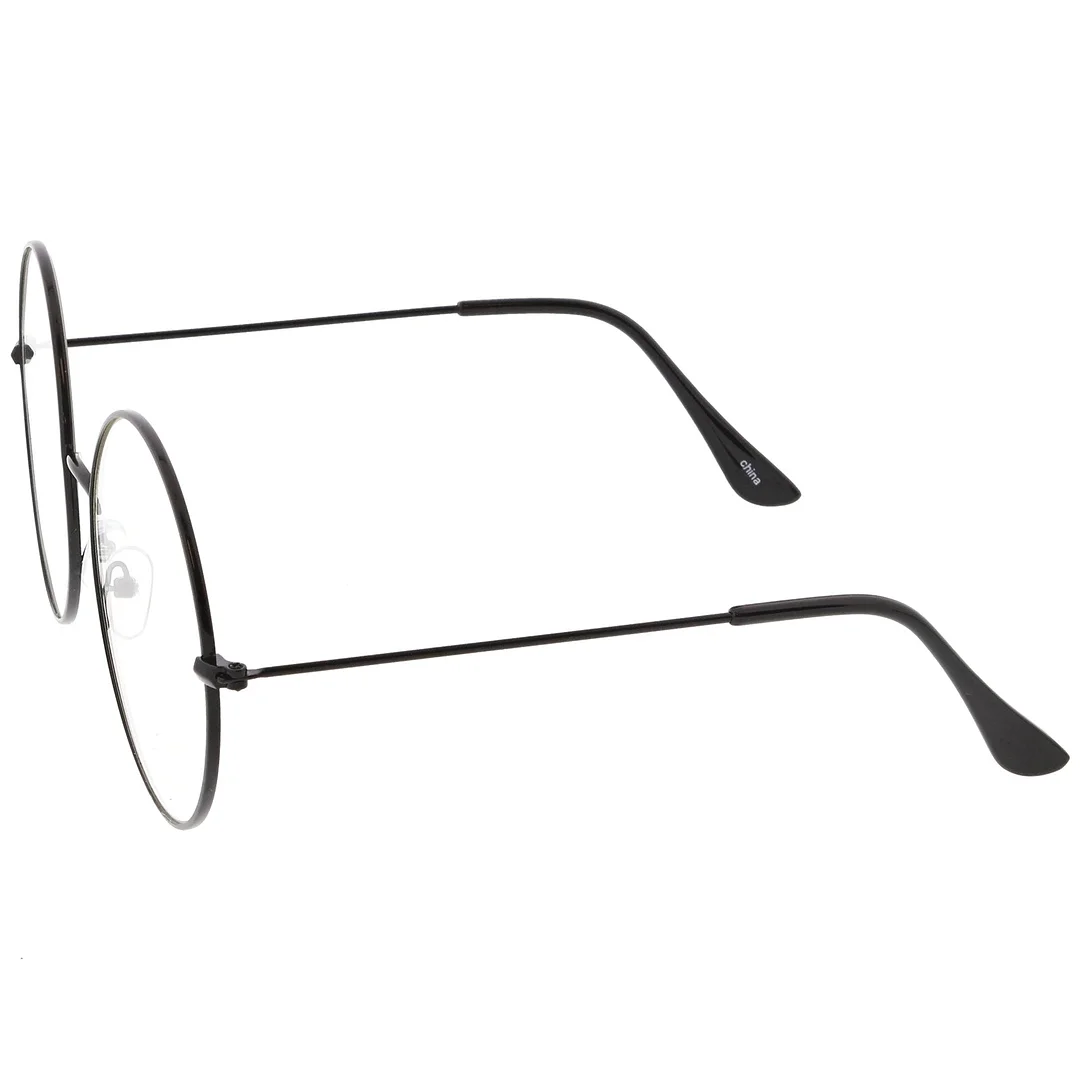 Classic Oversize Slim Metal Frame Clear Flat Lens Round Eyeglasses 56mm