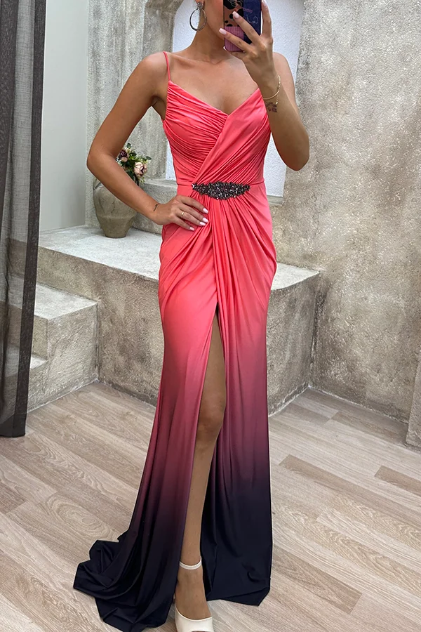 Yulissa Gradient Color Embellished Mermaid Regular Evening Maxi Dress