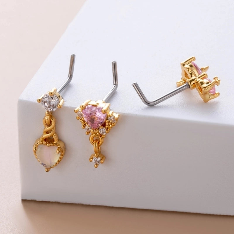 1 Piece Nose Rings & Studs Casual French Style Korean Style Heart Shape Bow Knot 316L Stainless Steel  Copper Inlay Zircon Nose Rings & Studs