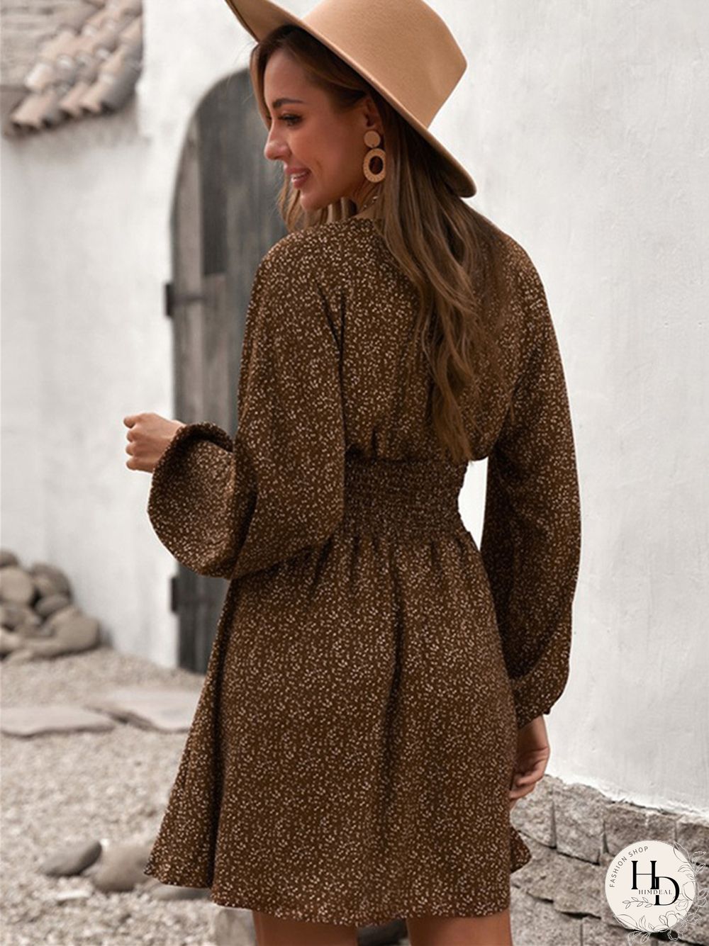 Temperament Commuter V-neck Long Sleeve Short Dress