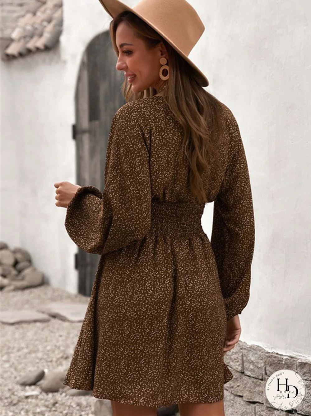 Temperament Commuter V-neck Long Sleeve Short Dress