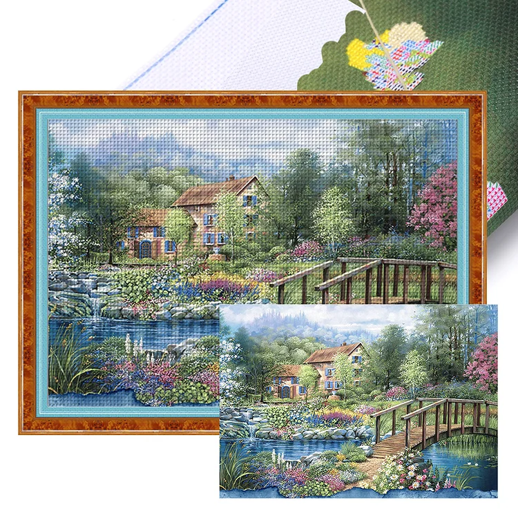 『HuaCan』Woodland Cottage - 18CT Stamped Cross Stitch(60*45cm)
