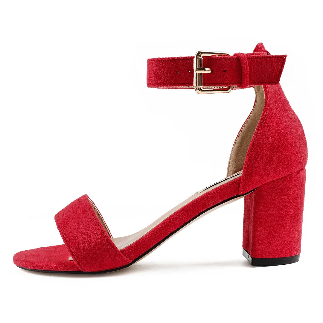 3.54"  Women's Ankle Strap Pumps Block Heel Open Toe Suede Sandals Summer Shoes-MERUMOTE