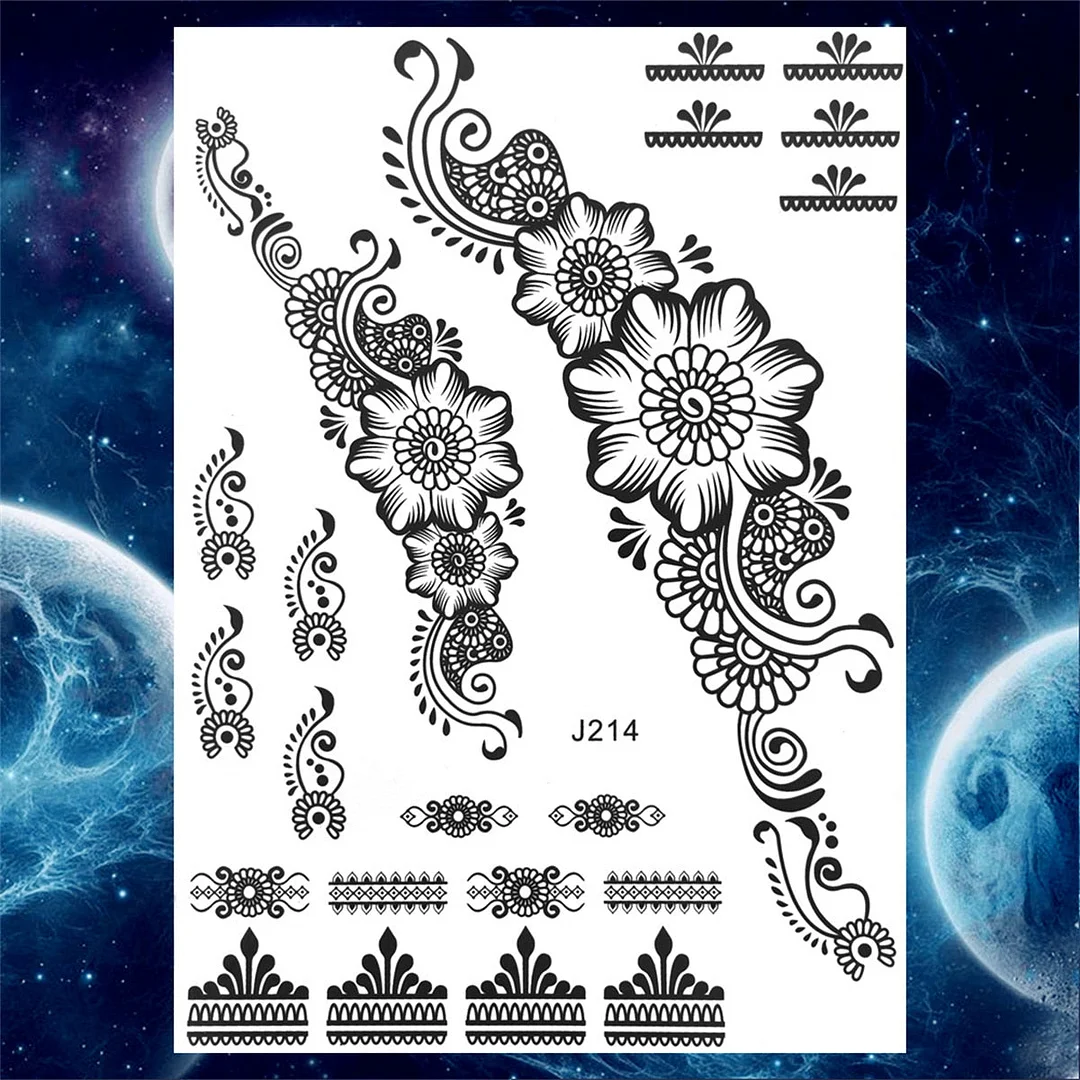 Lace Butterfly Temporary Tattoos For Women Girls Kids Tribal Black Henna Tattoo Sticker Mandala Flower Fake Jewelry Tatoos Adult