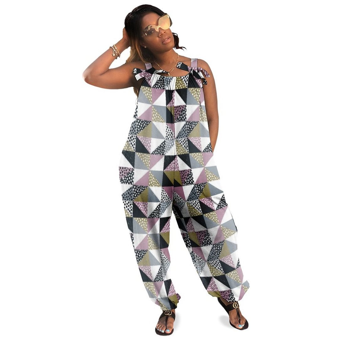 Retro Geometric Pattern Boho Vintage Loose Overall Corset Jumpsuit Without Top