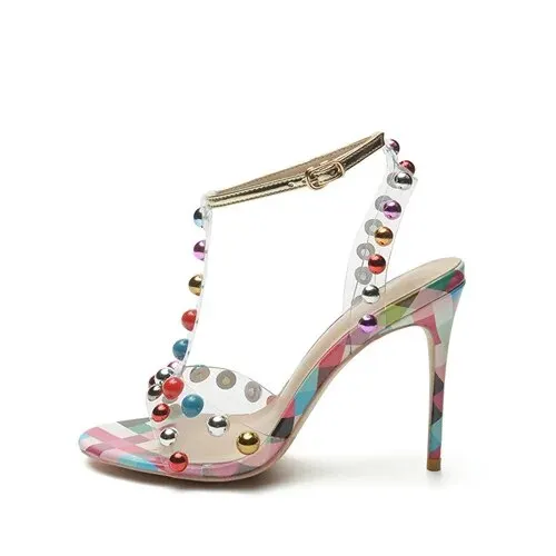 VCshoes Slingback Stiletto Pumps Ankle Buckles Women 10cm High Heel Sandals Shoes LX022