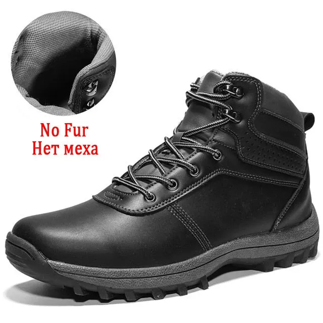 Brand Winter Men's Boots Snow Plush Warm Men's Snow Boots Leather Waterproof Men's Ankle Boots Handmade Mens Shoes Hot Sale