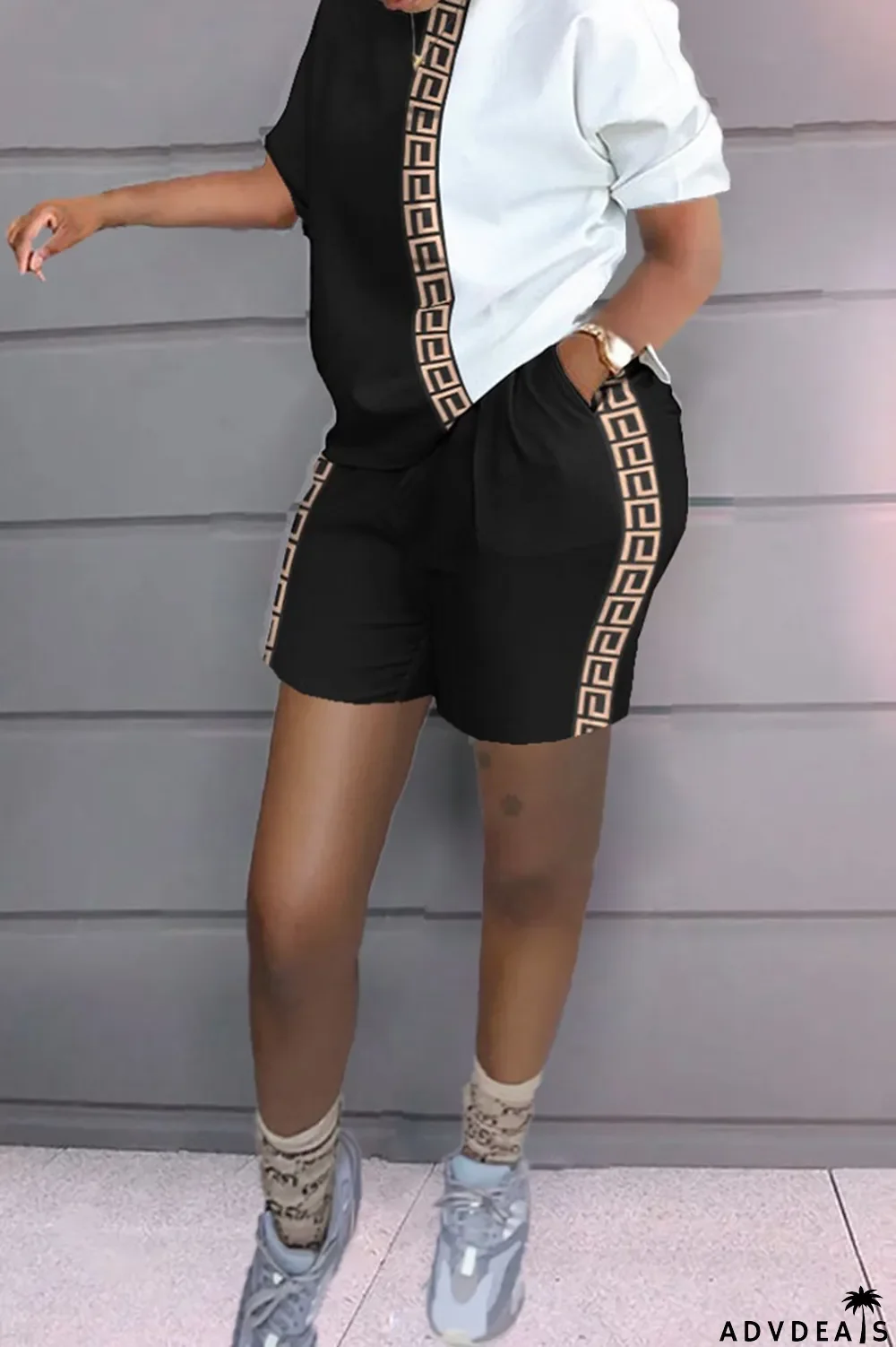 Leopard Print Casual Print Patchwork O Neck Short Sleeve Two Pieces