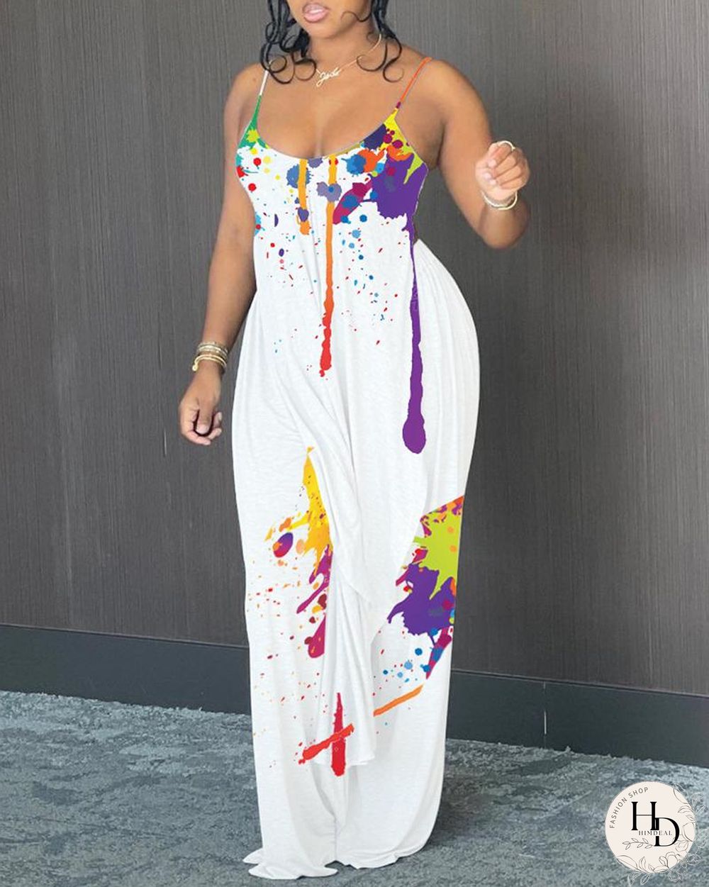Ink Splash Sling Backless Blouse With Pants Suit Sets