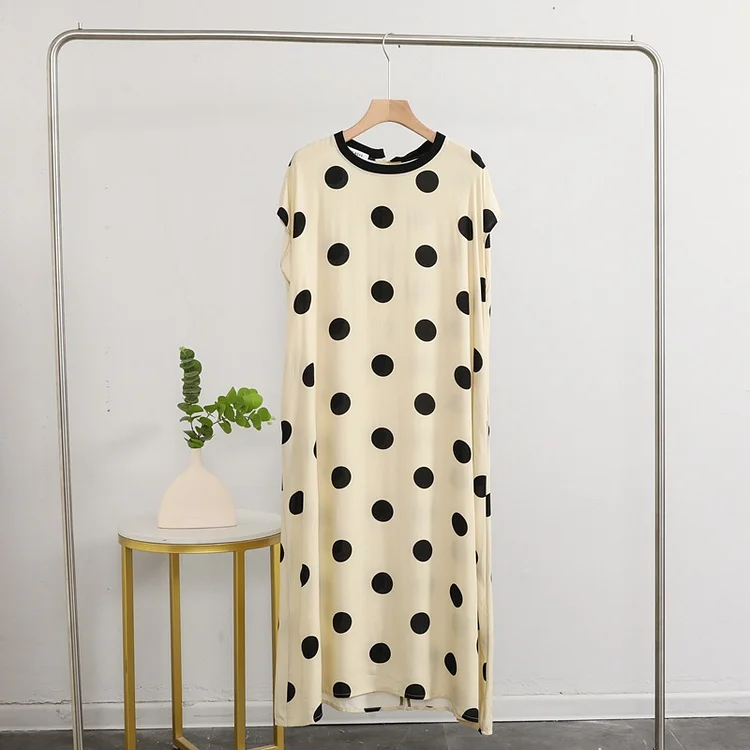Women's Loose Plus Size Rayon Short-sleeved Dress Polka Dot Casual Dress