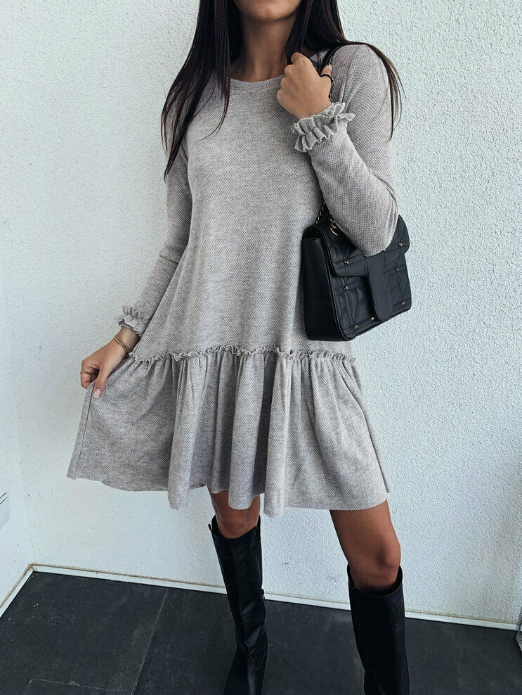 Long Sleeve Warm Loose Mini A-Line Casual Ladies Lace Frill Dress