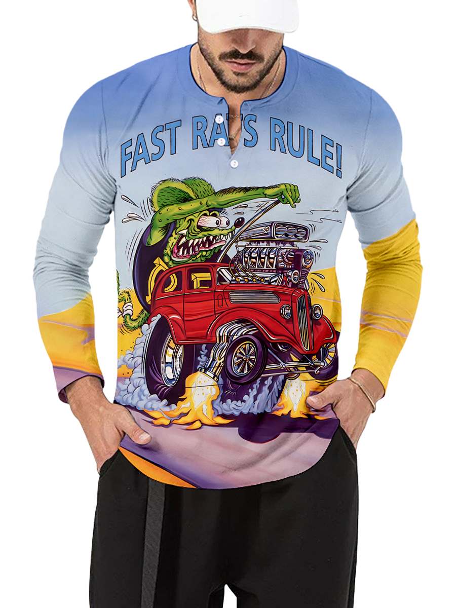 Men's Mouse Fun Modified Car Print Long Sleeve T-Shirt PLUSCLOTHESMAN