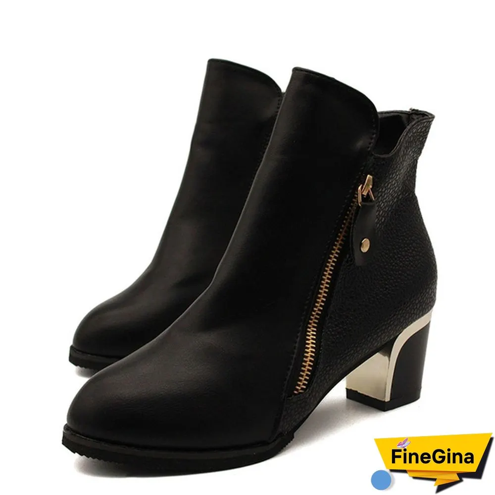 Fashion Womens Autumn Winter Ladies Shoes Leather Sexy Ankle Boots Zipper Thick Heels