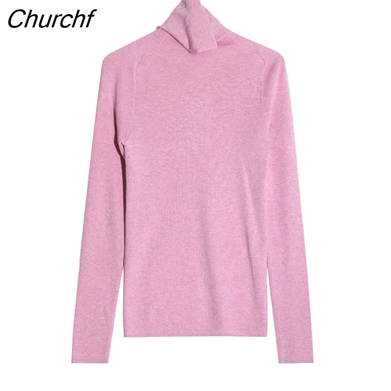Churchf Harajuku Knitted T Shirt Women Long Sleeve Skinny Turtleneck Y2k Basic Tee Tops Solid Warm Vintage T Shirt Autumn