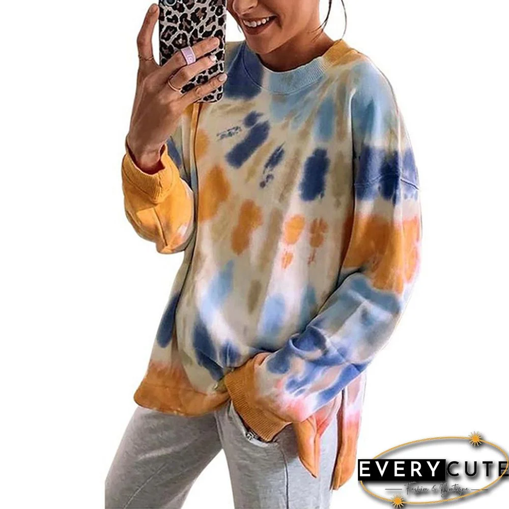 Yellow Cotton Blend Tie Dye Plus Size Sweatshirt