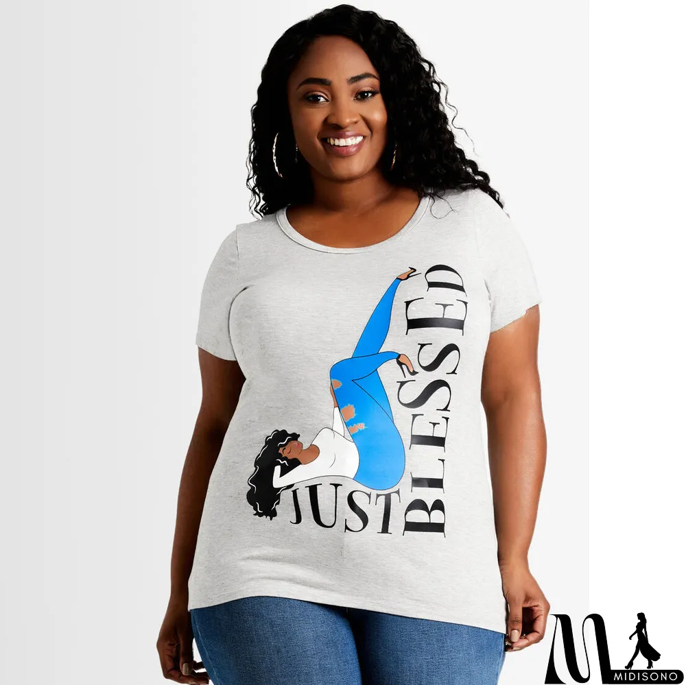 MidiSono - Plus Size Casual Printed Short Sleeve O Neck T Shirt